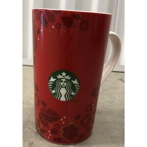 Starbucks Red & Gold 2013 Tall 16 oz Ceramic Christmas Holiday Mug